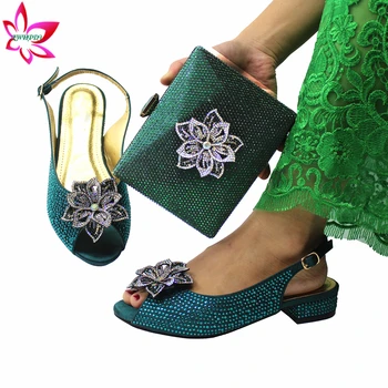 De alta Qualidade Novo Design de Cor Verde-Escuro Sapatos e Bolsa para Combinar com a Moda Estilo Maduro Peep Toe de Bombas para a Festa de Casamento