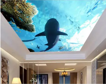 Sala 3d papel de parede personalizado com foto mural Oceano tubarões coral teto murais de parede em 3d mural de parede para sala de estar decoração de casa