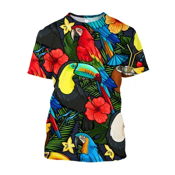 Jumeast 3D Tropical Papagaio Impresso Aves Folhas de T-shirts Para os Homens Havaí Oversize Camisetas Praia Estética Y2K Roupas T-shirty