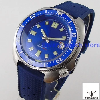 Data de Giro BezelTandorio Super Lume 44mm de Mergulho Relógio masculino NH35A Mostrador Azul Safira Cristal 200M Impermeável Pulseira de Borracha