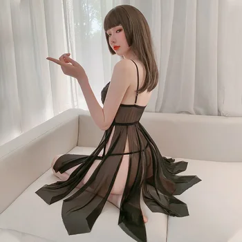 Japonês Mulheres De Lingerie Sexy Malha De Divisão Nightdress Camisa Porno Cueca Vestido Transparente Ursinhos Noite De Amor Atrevido Lingerie