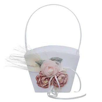 Bonito Flor do Casamento Cestas Com Flores cor de Rosa Enfeites de descanso do Anel Portátil Altura de 22cm de Presente DIY Romântico Bonito de Armazenamento