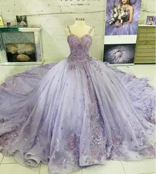 O lilás, roxo Vestidos de Quinceanera Doce Menina de 16 de borboleta Apliques de Cristal Festa de Aniversário da Princesa Vestidos de vestidos de 15 anos