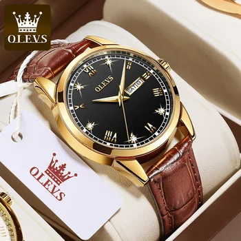 OLEVS Nova Mens Watch Moda Quartzo Relógio de Luxo para Homens de Diamante de Couro Impermeável Luminoso de Negócios de Esportes de Quartzo relógio de Pulso