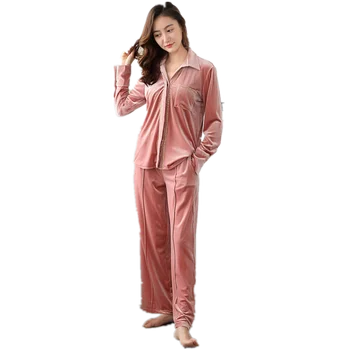 Mulheres de Veludo Conjunto de Pijama de Inverno de Dormir, Roupas de Duas peças de um Pijama de Flanela para as Mulheres Pijamas Pode usar Fora de Veludo Sleepwear