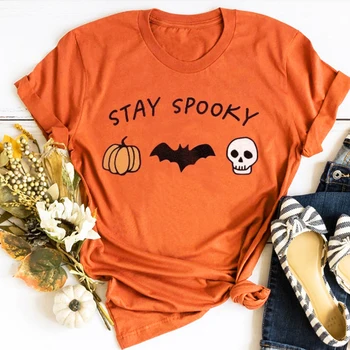 Ficar Assustador Camiseta Feliz dia das bruxas Halloween Tee de grandes dimensões Tee de Halloween Camisa de Abóbora T-shirt Morcego Esqueleto Camiseta Punk