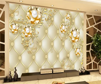 Estilo europeu soft bag de couro de imitação de pérola, flor do ouro sala de estar de plano de fundo do papel de parede personalizado em 3D qualquer tamanho de papel de parede mural