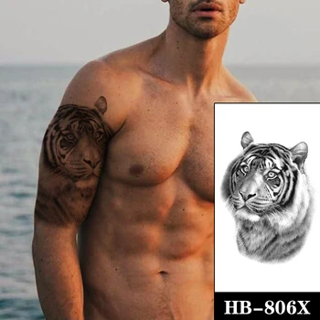 Impermeável da Etiqueta Temporária Tatuagem Black Tiger Padrão Realista Fake Tattoos o Flash Tatoo no Braço de Tamanho Grande Arte do Corpo para Mulheres, Homens