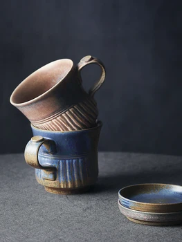 Taça de cerâmica Pires Conjunto feito à mão no Japão o Estilo Retrô em Cerâmica de Café, Chá, Canecas Com Handgrip 380ml Marrom Café Loja de Copos