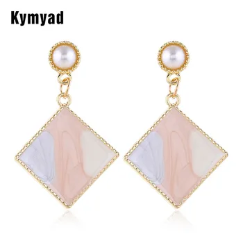 Kymyad Esmalte Geométricas Brincos Para Mulheres Longos Brincos Declaração Simulado Brinco De Pérola Colorida Earings Moda Jóias