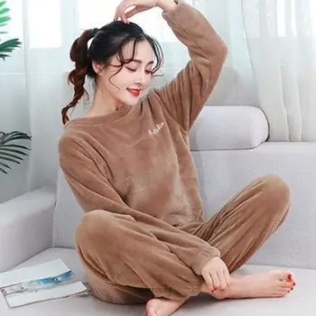 Tamanho 6XL 135 kg do Inverno das Mulheres Flanne Pijamas de Manga Longa Engrossar Veludo Coral do Fleece Homesuit Quente Homewear