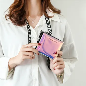 Moda Symphony Laser Pequena Carteira De Mulheres Multifunções Bolsas De Senhoras Saco De Dinheiro Coreano Feminino Holográfico Carteira