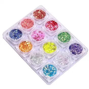 12 Cores de Moda de Unhas de Glitter Floco de Brilhante Colorido Prego controle Deslizante Camaleão Unhas de Paetês 3D Flocos de Arte do Prego de DIY
