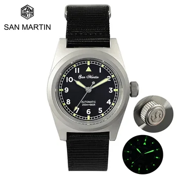 San Martin Piloto Relógio Vintage Mergulho Safira Assistir YN55 Automáticos os Relógios Mecânicos Cinta de Nylon C3 Luminosa 20Bar Homens Assista