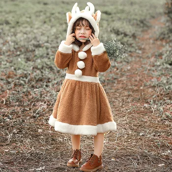 Natal cospla pai-filho traje animal de Natal elk saia desempenha coral de veludo casa de pai-filho traje.