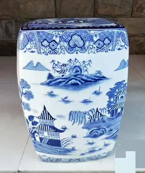 Jingdezhen Porcelana Fezes Pintados Mão de Antiguidades Azul E Branco Paisagem Praça Tambor de Fezes, Sala de estar, Varanda fezes