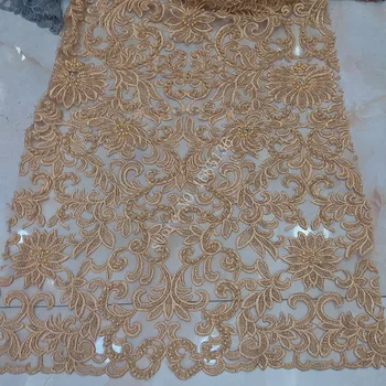 Africano de luxo feito a mão Frisada vestido de Noiva tecido MYHT168 francês quente gaze lace 10 cor de ouro/Roxo, cor de Rosa/azul a Nigéria processo