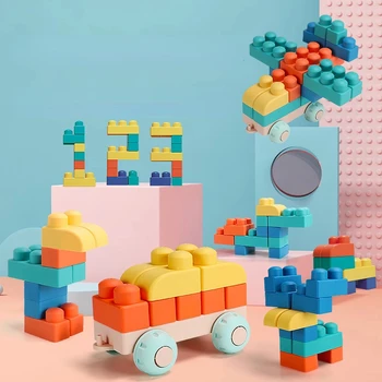 Silicone Blocos De Construção Bebê Grandes Partículas De Blocos De Construção Teether Pode Ser Fervida Recém-Nascido Brinquedos Para As Crianças Brinquedos Educativos Presentes
