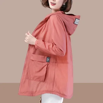 2022 Nova Moda Blusão de Mulheres Jaqueta de proteção solar Casaco de Manga Longa com Capuz Fina Jaquetas Femininas Roupas Plus Size 5XL