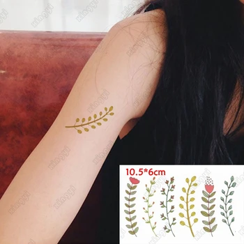 Impermeável Da Etiqueta Temporária Tatuagem De Folha Verde Bonito Pequenas Flores Frescas Meninas Senhora Tatoo De Transferência De Água Flash Tatto Mulheres Homens