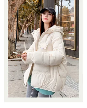 Solta Puffer Casaco de Inverno, Roupas de Mulheres Casaco coreano Moda 2022 Grosso Parkas Sólido Jaqueta com Bolso de Casaco com Capuz Mulheres