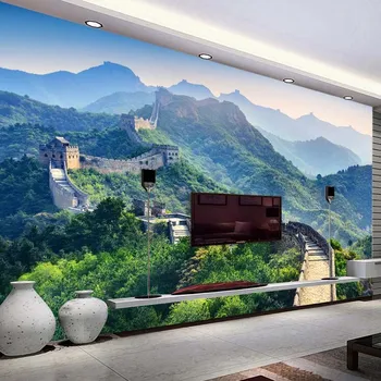 Baçal 3D Papel Murais papel de Parede de Estilo Chinês Grande Muralha Paisagem Natural 3d Foto Mural de Parede papel de Parede para Sala de estar