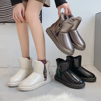 2022 Ankle Boot de Mulheres antiderrapante Impermeável Pele de Mulheres Botas de Inverno de Sapatos Femininos Casuais Botas de Neve de Senhoras Manter Aquecido Sapatos