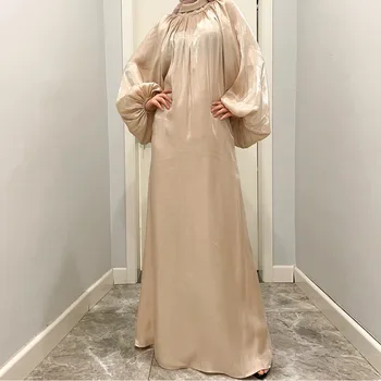 Abaya Dubai Muçulmano Moda Hijab Vestido de Verão Brilhante, Macio Puff Mangas de Seda árabe Longo Turquia Vestidos Abayas para as Mulheres do Islã