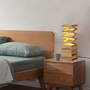 Características de Arte Criativa Café viver quarto lâmpada de cabeceira ambiente decorativo de madeira de mão LED pequena lâmpada de tabela ZH MZ53