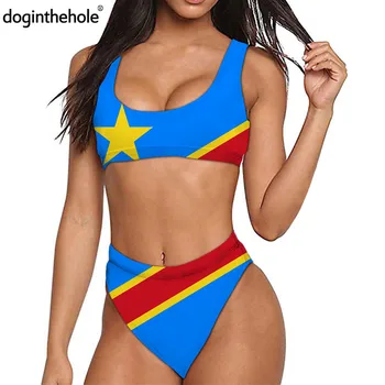 doginthehole República do Congo Bandeira de Impressão Mulheres Sexy 2PCS fato de banho Push-Up Sport Biquini Moda Feminina Verão moda praia