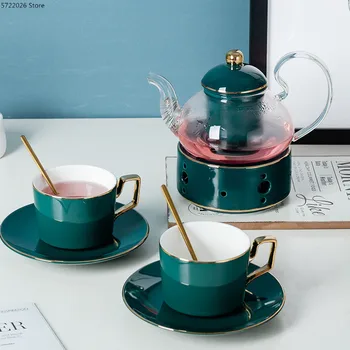 Estilo europeu de cerâmica high-end xícara de café, um pires de café de vidro pote beber utensílios de chá da tarde, bebidas de sumo de xícara de chá