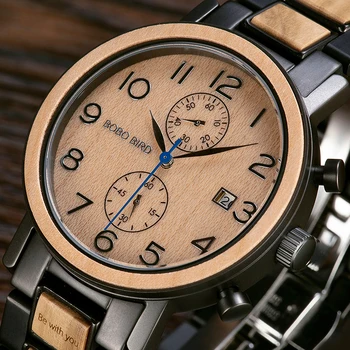 BOBO PÁSSARO Personalizado Homens Relógio Cronógrafo de Aço Inoxidável Relógios de Luxo Melhor Presente para Ele montre homme
