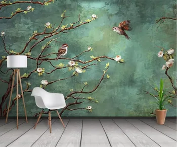 XUE SU revestimento de Parede personalizado de parede pintados a mão a água de flores e aves de fundo de parede decoração pintura mural 3D