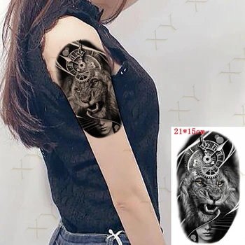 Impermeável Da Etiqueta Temporária Tatuagem De Leão Relógio Gear Flash Tattos Tigre Peônia Folha De Animais De Arte No Corpo, Braço Falsa Tatoo Mulheres Homens