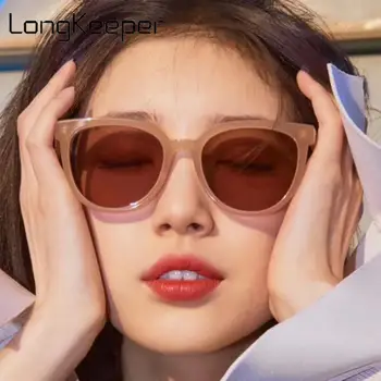 LongKeeper Vintage, Óculos Estilo Olho De Gato Mulheres Marca De Luxo Designer De Moda Rodada De Óculos De Sol Das Senhoras, Chá Preto, Oculos De Sol