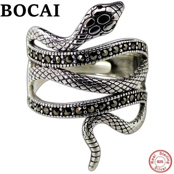 BOCAI S925 de Anéis de Prata Esterlina para as Mulheres 2022 Nova Moda Snake Retro Antigo Abertura Ajustável Puro Argentum Jóias