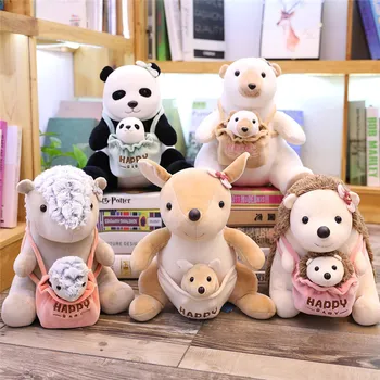 Brinquedo de pelúcia Urso Panda Ouriço Pangolin Boneca 25cm de Simulação de Animais de Mãe E Filho, a Série de Almofadas Sofá de Decoração de Presente Para as Meninas Crianças