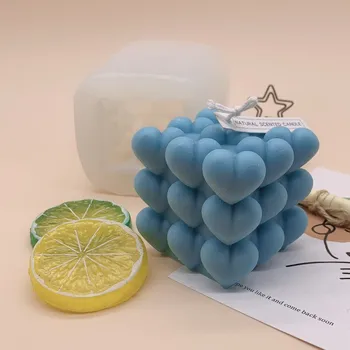 Amor Cubo de Rubik Vela do Molde de Silicone DIY Coração Pirâmide de Aromaterapia Vela do Molde de Gesso de Sabão de Resina Molde Presentes Artesanais de Decoração de Casa