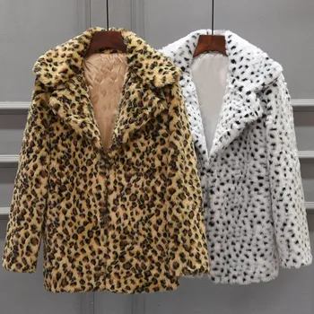 Mulheres Inverno Meados de comprimento de Casaco de Inverno Outwear Único BreastedSuit Sexy Branca de Neve Leopard Print Solta Falso Casaco Sobretudo#8