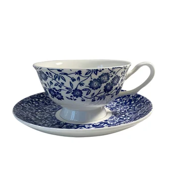 Britânico Chá da Tarde da Série Bone China Xícara de Café Chapa de Cerâmica Antiga de Azul e Branco Caneca Europeia Xícara de Café
