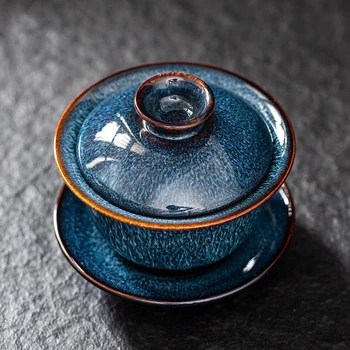 Requintado estrela azul esmalte wan gai conjunto de chá em porcelana de Ossos Chá de panela gaiwan de chá de porcelana conjunto de panela para viagens