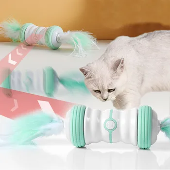 Automático Interativo Brinquedos Para Gatos Teaser De Penas De Pau Eletrônica Inteligente Rolando Formação Brinquedo Do Gato Led Coisas Interessantes Usb