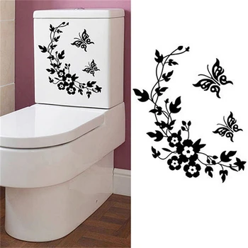 Alta Qualidade em Preto Flor frigorífico papel de Parede de borboleta padrão de adesivos de parede decoração Atacado