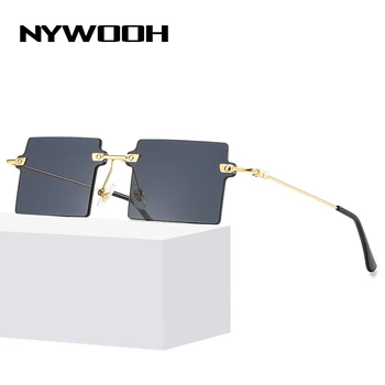 NYWOOH Vintage Pequenos Óculos de sol para Homens Mulheres Marca de Designer sem aro Óculos de Sol de Metal Azul Claro, cor-de-Rosa UV400 Óculos