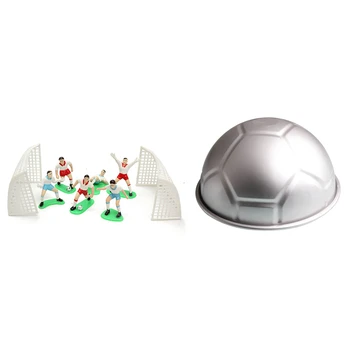 8PCS Futebol Bolo Topper Jogador Ferramenta de Decoração & 1 PCS 3D em Meia lua em Forma de Bola de Futebol do Molde do Bolo de 8 Polegadas