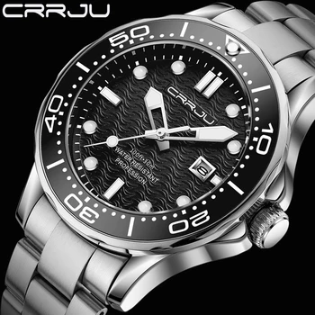 CRRJU Popularidade de Relógios Mens de Negócios Impermeável Relógio de Pulso de Quartzo do Aço Inoxidável Dial Casual Relógio esportivo Masculino Relógio Relógio