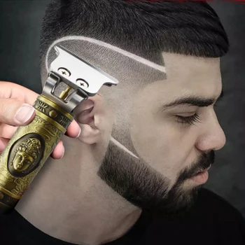 Fechar-corte Digital de Cabelo Aparador Recarregável de Cabelo Elétrico, Clipper barbearia sem fio 0mm t-lâmina baldheaded homens