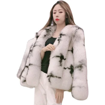 Real Fox Casaco de Pele para as Mulheres Inverno Peludos Jaqueta de Impressão Quente Nova Moda Casual Senhora de Pele Outwear