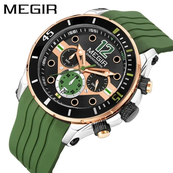 MEGIR Verde Novo, Pulseira de Silicone Relógio de Quartzo de Esportes dos Homens Impermeável Calendário Chronograph Mens Relógios de Marca Top de Luxo Relógio