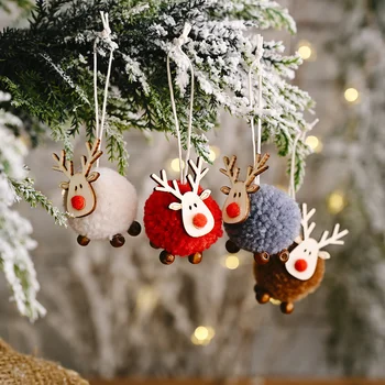1Pcs Bonito Senti Madeira Elk Decorações para Árvores de Natal Pendurado Pingente de Veado Artesanato Enfeite de Decorações de Natal para o Ano Novo 2023